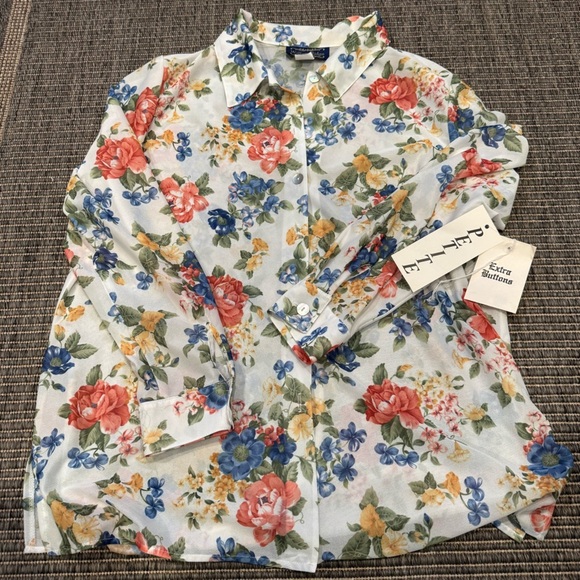 Vintage Willow Ridge Polyester Flowered Long Sleeve Button Down Blouse NWT - Picture 1 of 4